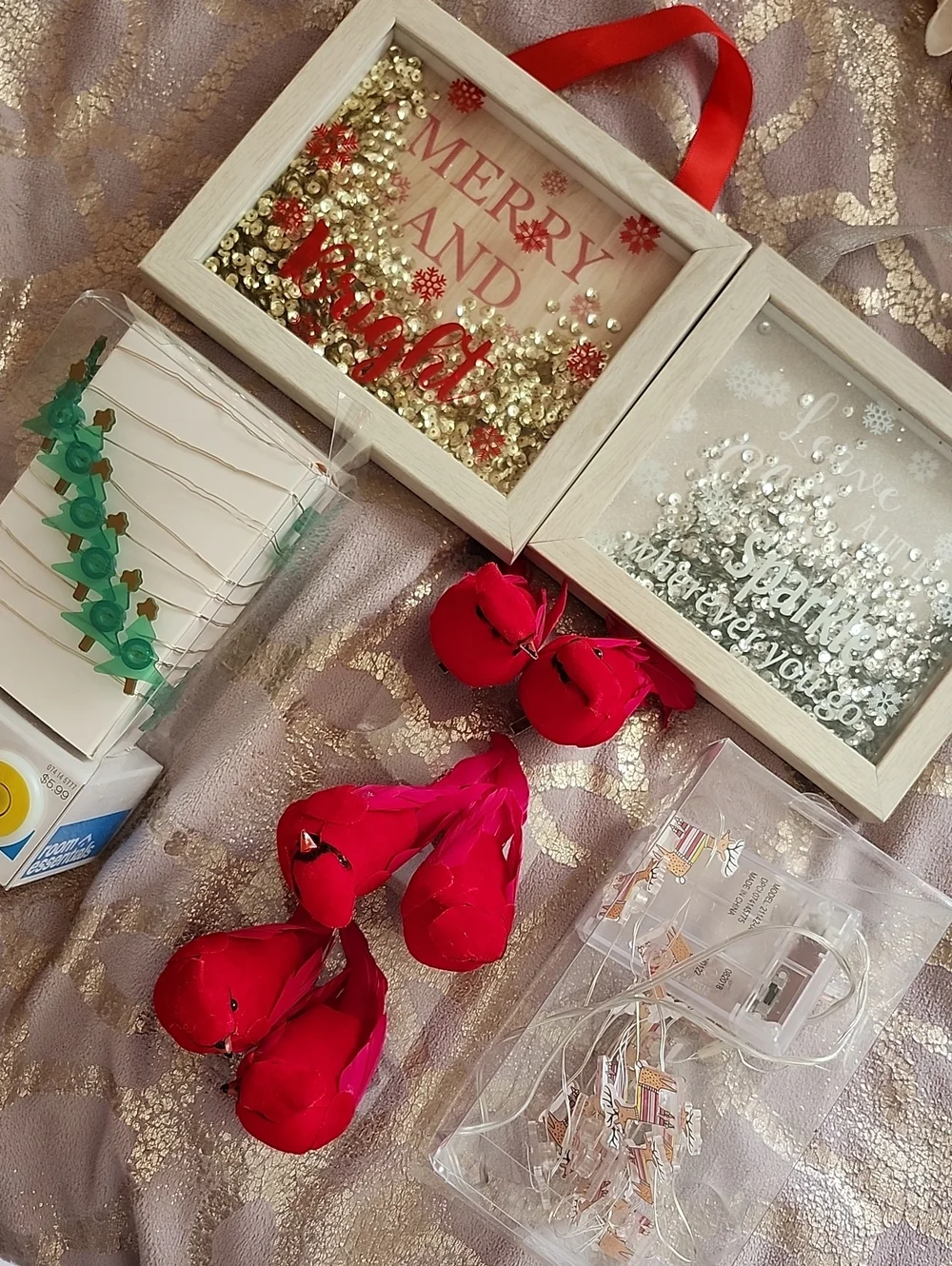 Festive Red Decorative Faux Birds - Holiday Table & Tree Accents & Mini Lights
